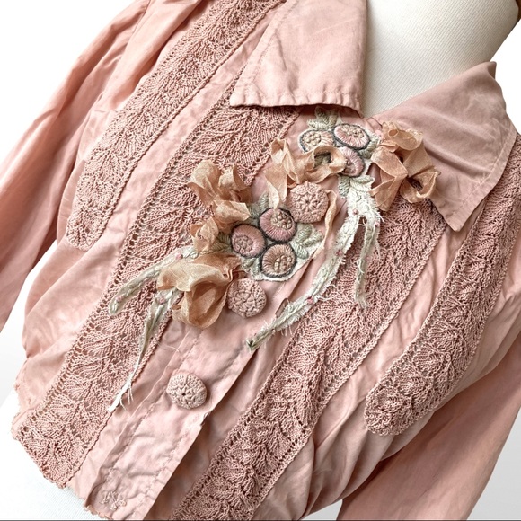 Antique Cotton Blouse w/ Crochet, Embroidery, and Ribbons Cropped Length OOAK - Picture 11 of 14